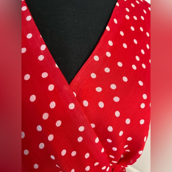 George ME Red White Sheer Polka Dot Sleeveless V Neck Swing Dress Sz 18 Retro - Picture 14 of 14